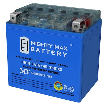 Mighty Max Battery Sealed Lead Acid Battery, 12 V, 12 AH, Nut and Bolt Terminal, GEL Chemistry YTX14L-BSGEL105